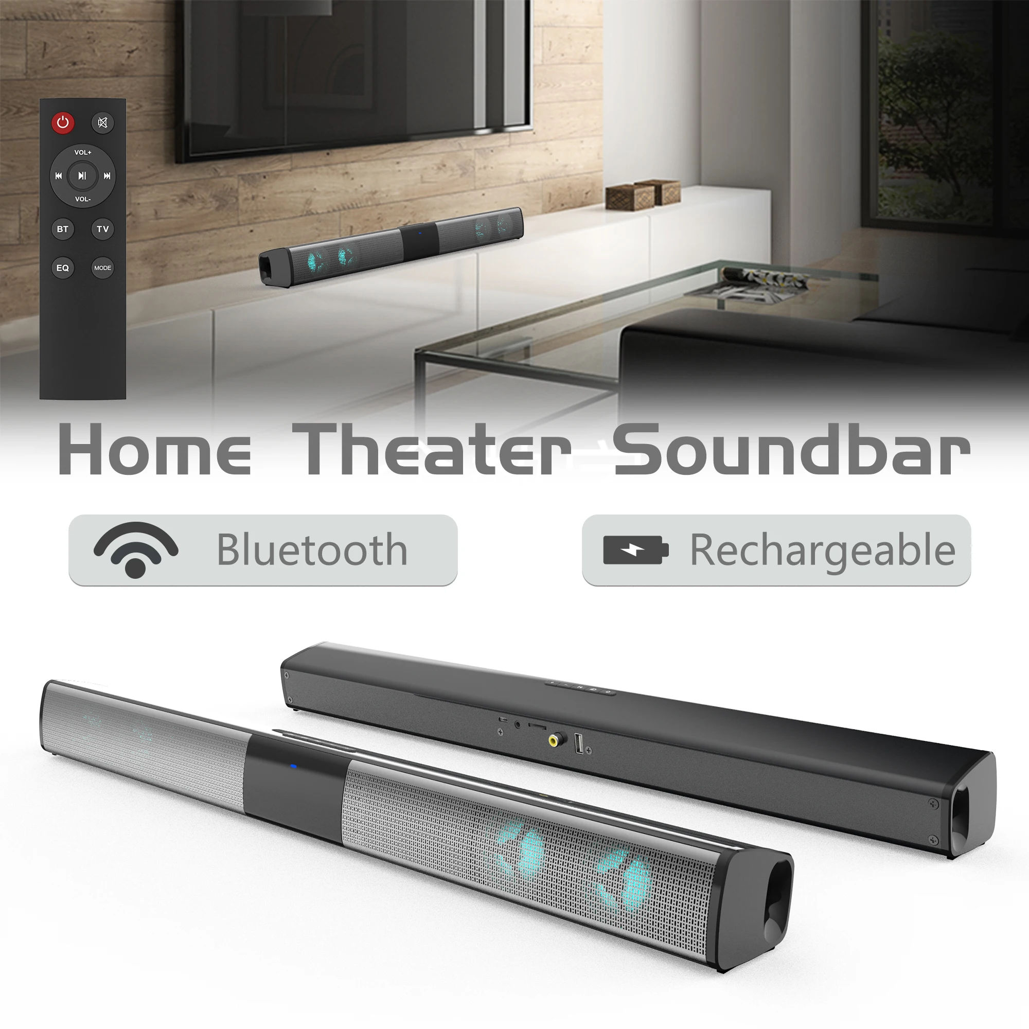 2021 Wireless RGB bluetooth speaker sound bar TV computer echo wall home theater subwoofer surround sound strip with TF card AUX