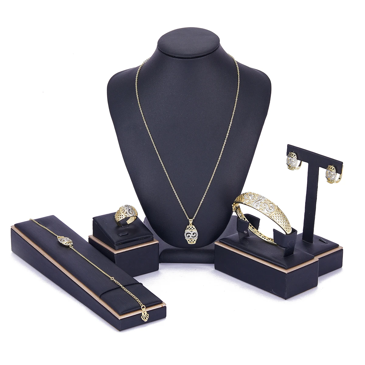 2021 May jewelry set gold color necklace earrings Ring for women brida jewelry set Morocco gold color jewelry set