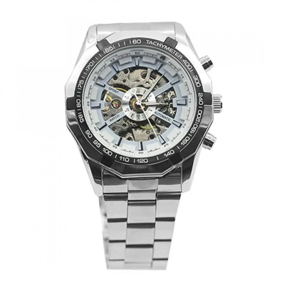 2021 New Fashion Men Hand-Winding Skeleton Automatic Mechanical Stainless Steel Sport Wrist Watch for Gift