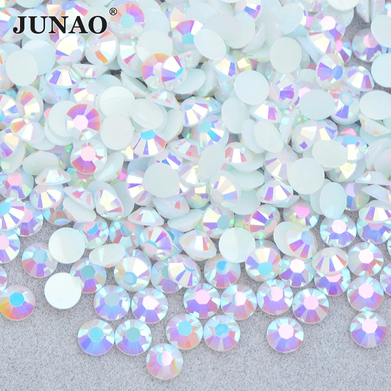 JUNAO All\'ingrosso 2mm 3mm 4mm 5mm 6mm Bianco AB Gelatina Strass in Bulk Decorazione Nail Art Gemme in resina con retro piatto Non Hot Fix Stones