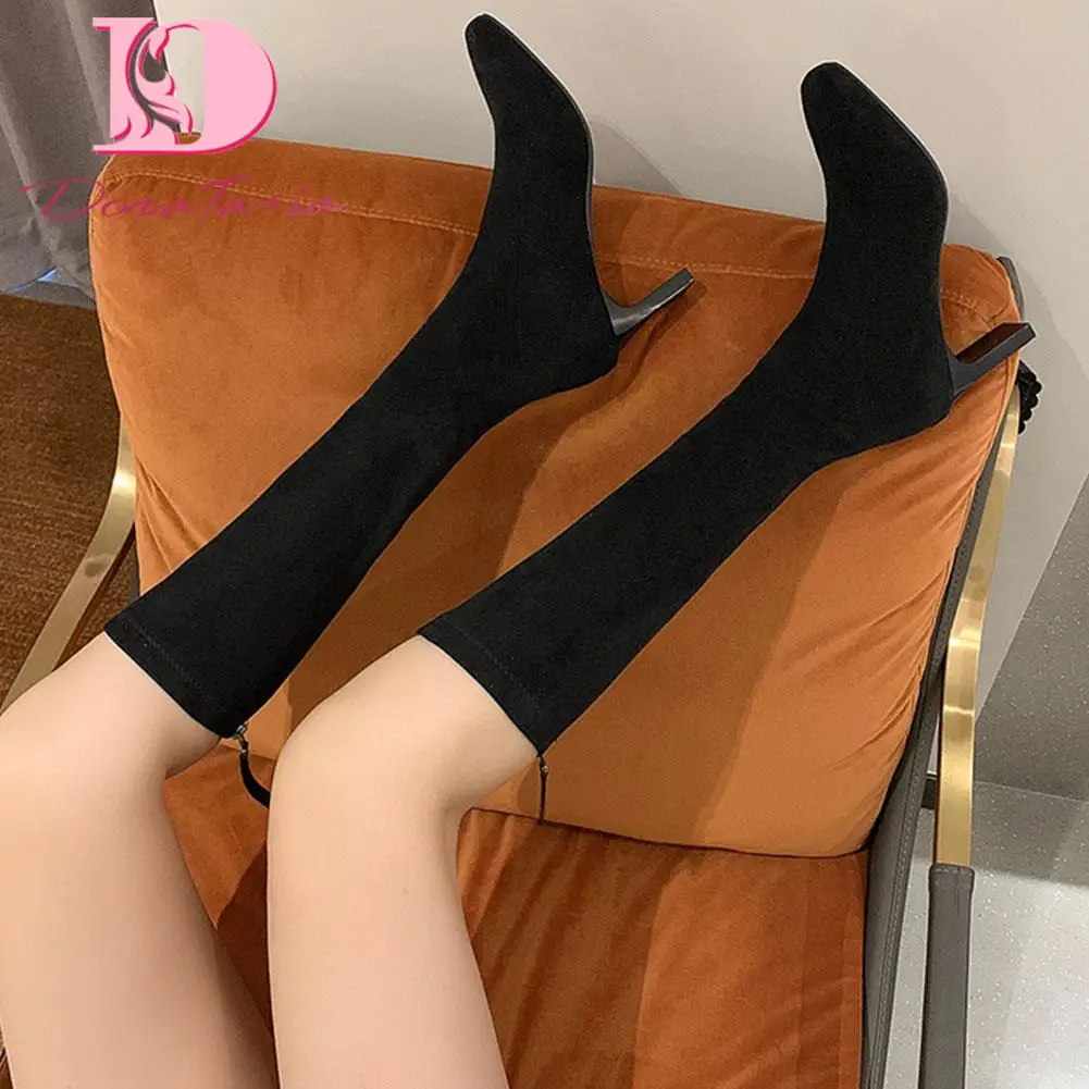 Doratasia Fashion New Arrival Female Flock Thick Heels Square Toe Boots Concise Zip Solid Mid-Calf Boots Women