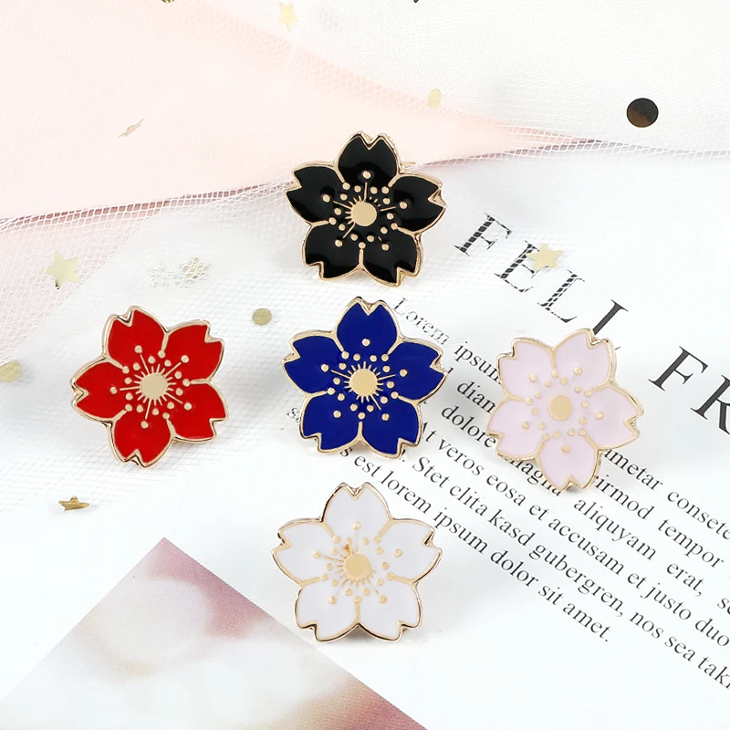 Cartoon 5 Color Mini Cherry Flower Brooch Simple Style Enamel Pin Brooches Denim Jackets Lapel Badge Pins Button Fashion Jewelry