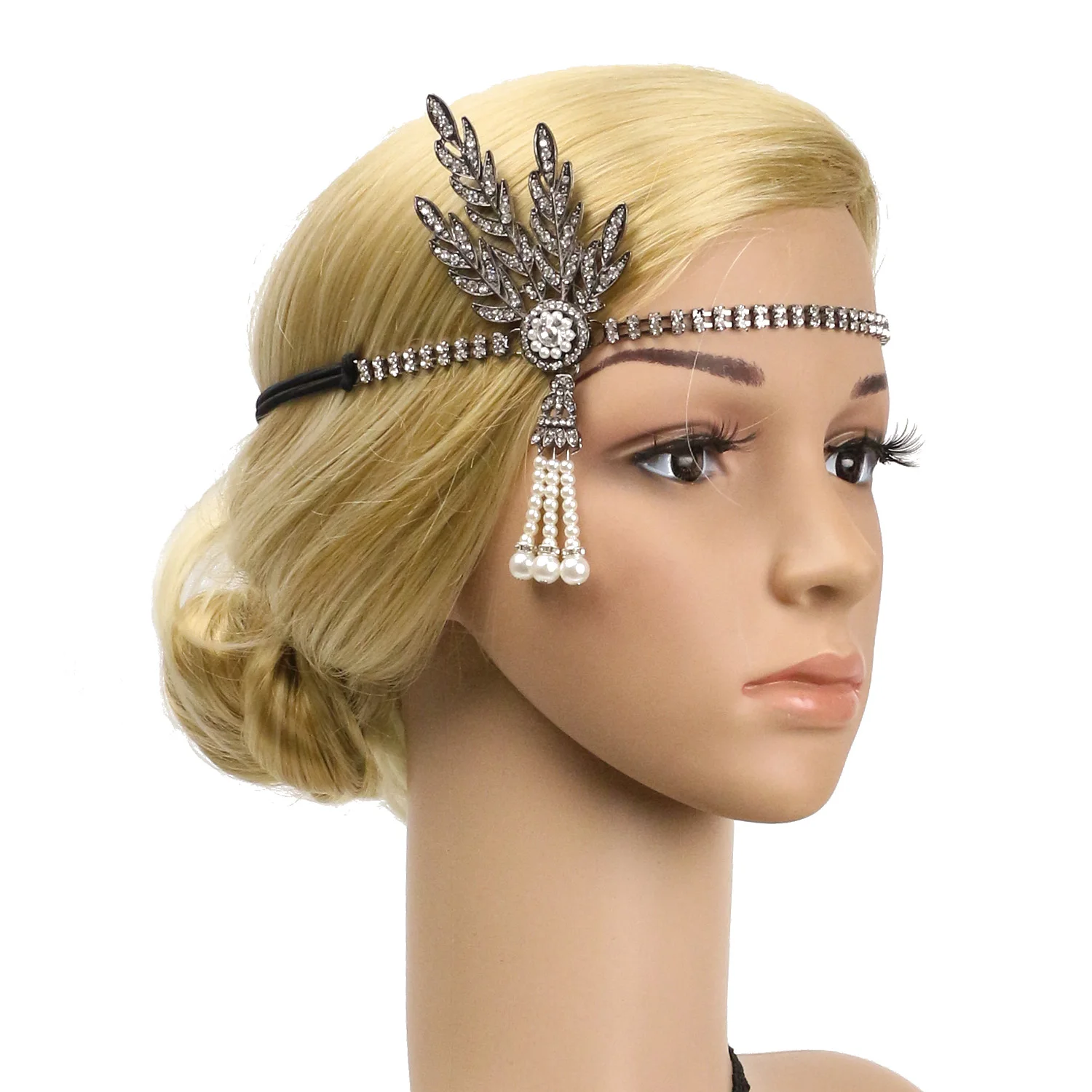 1920s Art Deco Women Vintage Bridal Headpiece Costume Hair Accessories Flapper Great Gatsby Leaf Medallion Pearl Headband