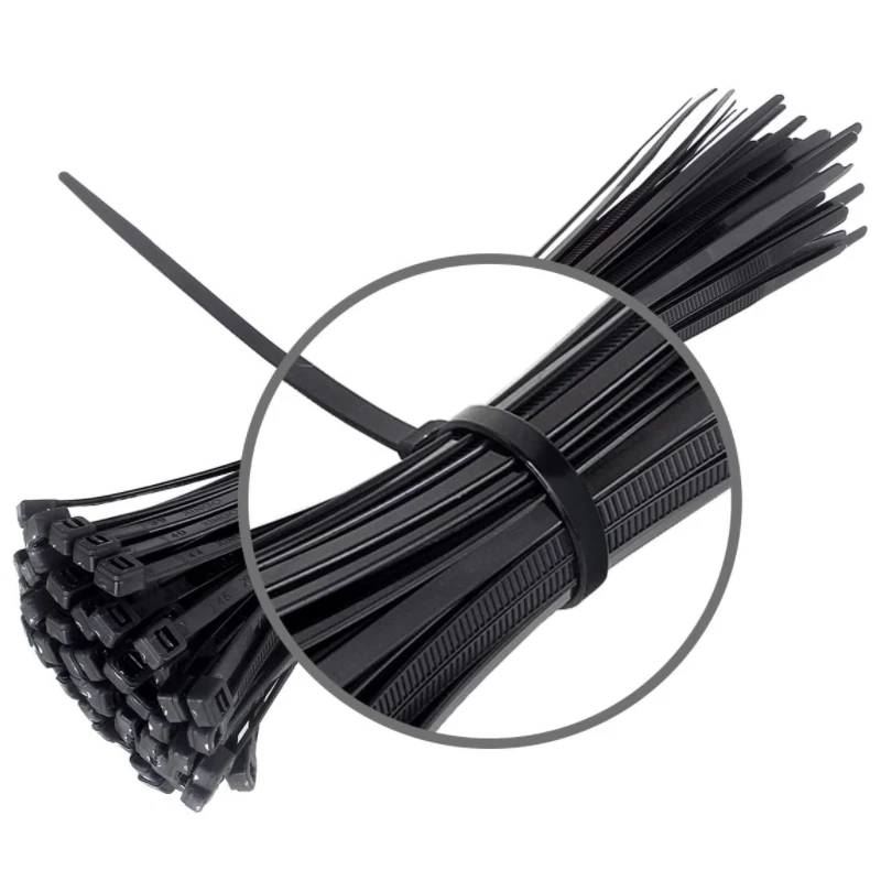 Amarre de cables de nailon con autosujeción, lazo de plástico negro, 1,9x60, 2,7x250, correa de envoltura, organizador de cremallera, cinturón de tensión, 100 Uds.