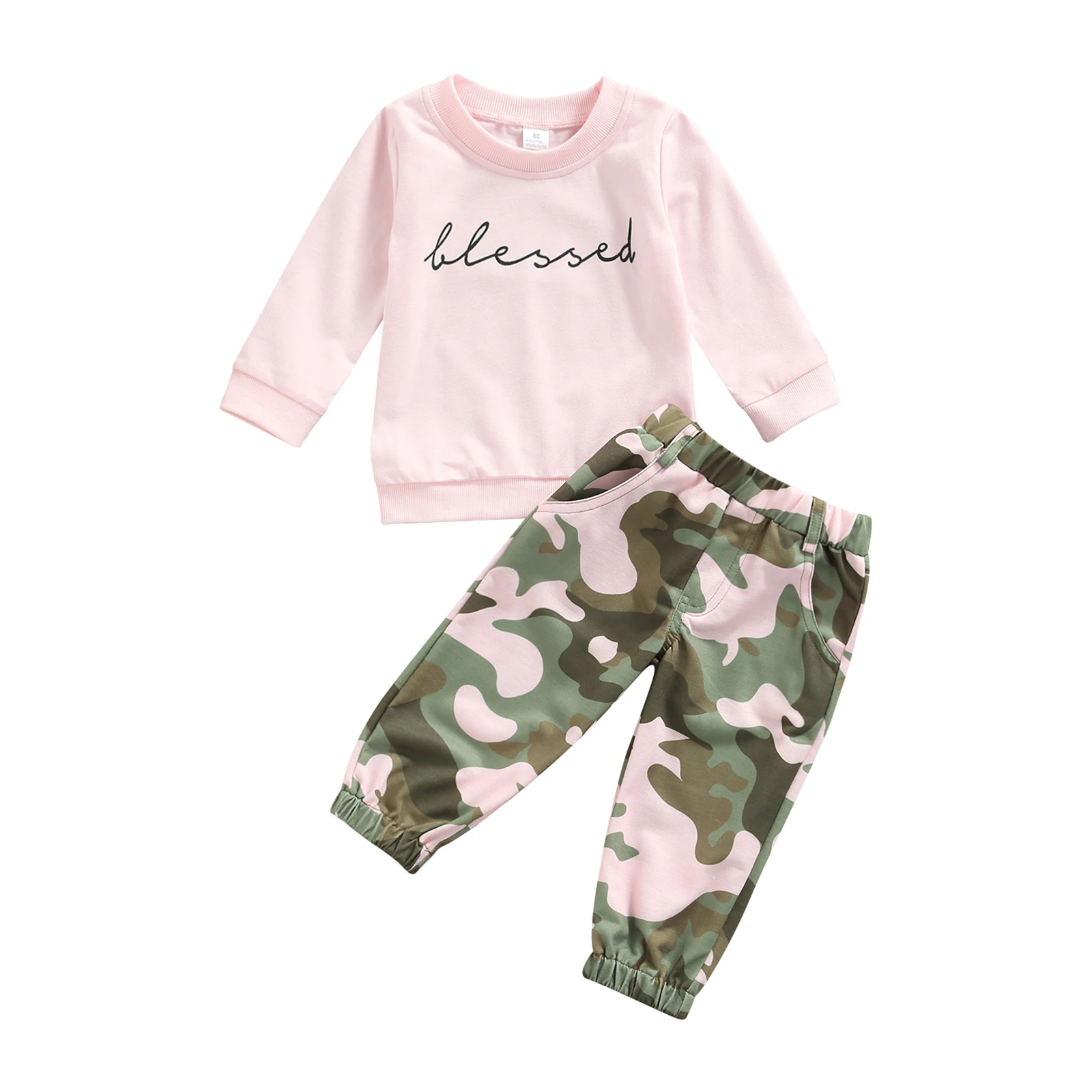 Lioraitiin 1-6Years Toddler Baby Girl Kids Autumn Suit Set Letter Print Long Sleeve Tops Camouflage Print Pants Clothes Set