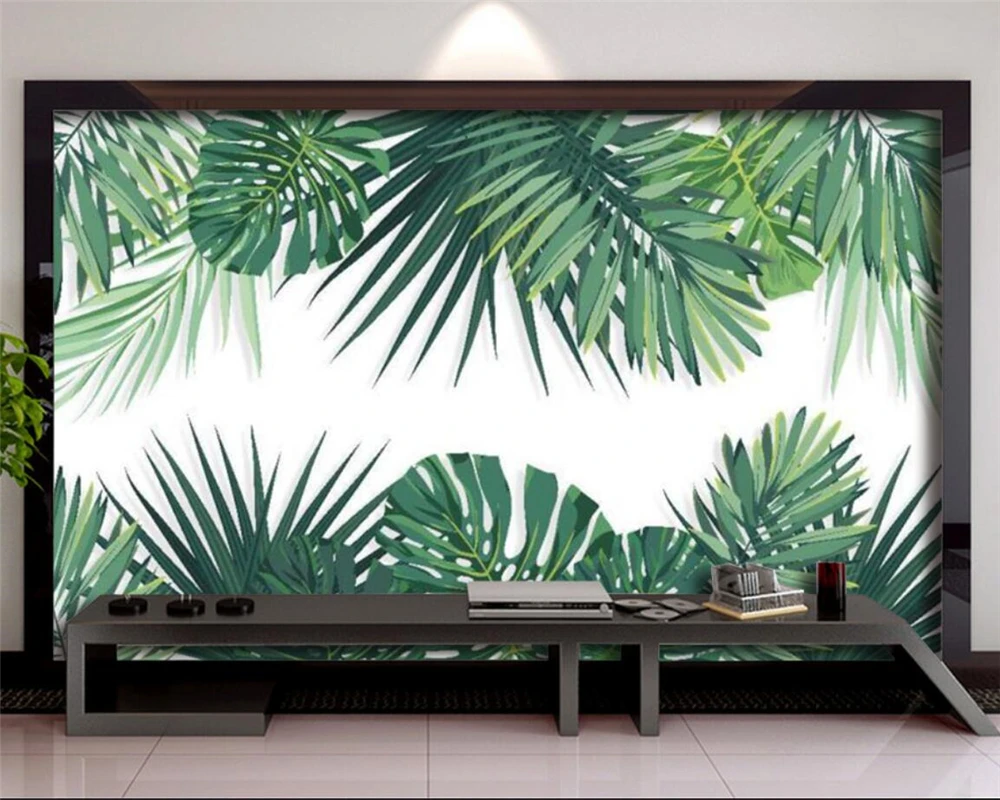 Custom size wallpaper tropical rainforest plant leaf forest background wall home decoration self-adhesive relief material mural