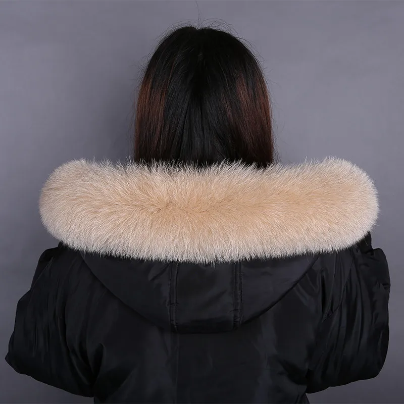 Women Luxury Natural Fox Fur Scarf Winter Warm Coat Hood Trim 100% Real Fox Fur Straight Collar Decorate Scarves Genuine Shawl