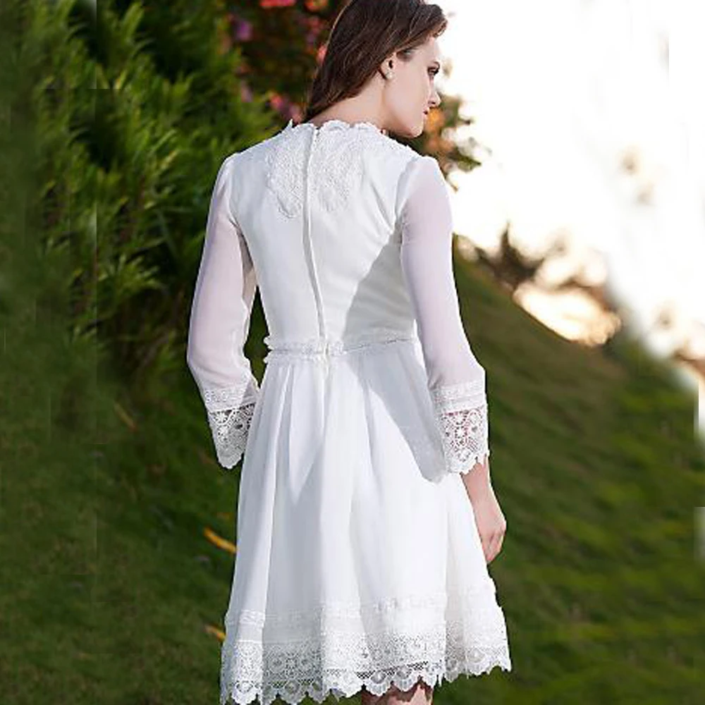 Abiti da sposa su misura in pizzo A maniche lunghe in pizzo A maniche lunghe vestido de noiva curto robe de mariage