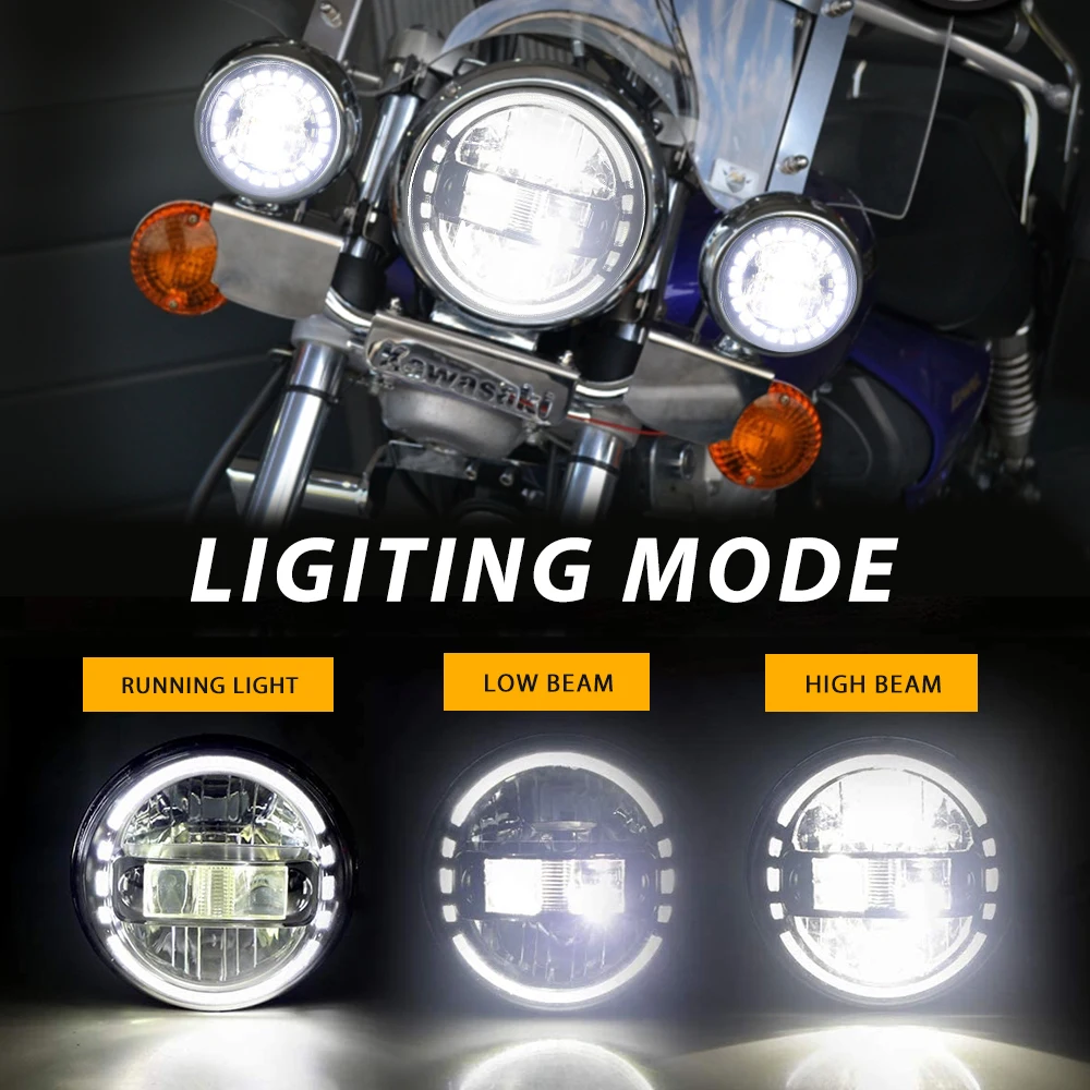 Moto Set For Harley Davidson Classic Street Glide Fat Boy Road King Heritage Softail 7inch Led Headlight + 4.5 Inch Led Foglight - Image 3