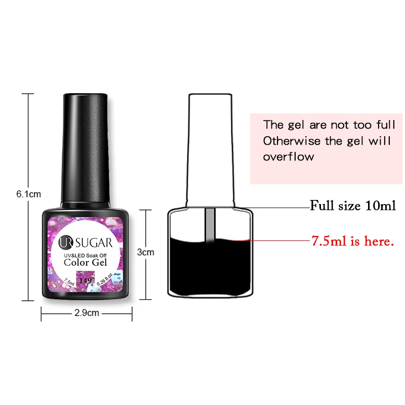 UR SUGAR 7.5ml Glitter Shiny Color Nail Gel Polish Semi-permanent Varnish Soak Off Nail Art Base Top Coat UV LED Gel Manicure