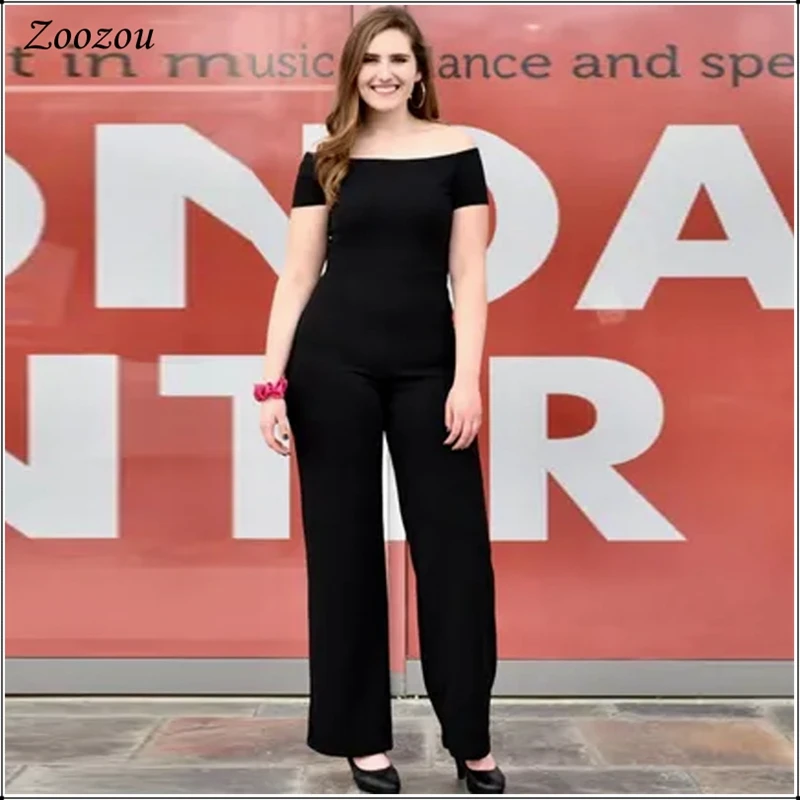 ฤดูร้อนสบายๆสีดำOff Shoulder Jumpsuitsเซ็กซี่แฟชั่นคอSlash PlusขนาดRompers Casual Slim Jumpsuit 2020ที่กำหนดเอง