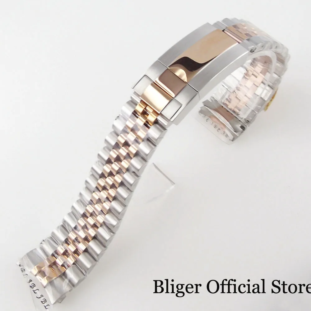 Bliger Zilver Zwart 20Mm Breedte Rvs Jubileum Horlogeband Armband Two Tone Gold/Rose Gold Glide Lock Sluiting