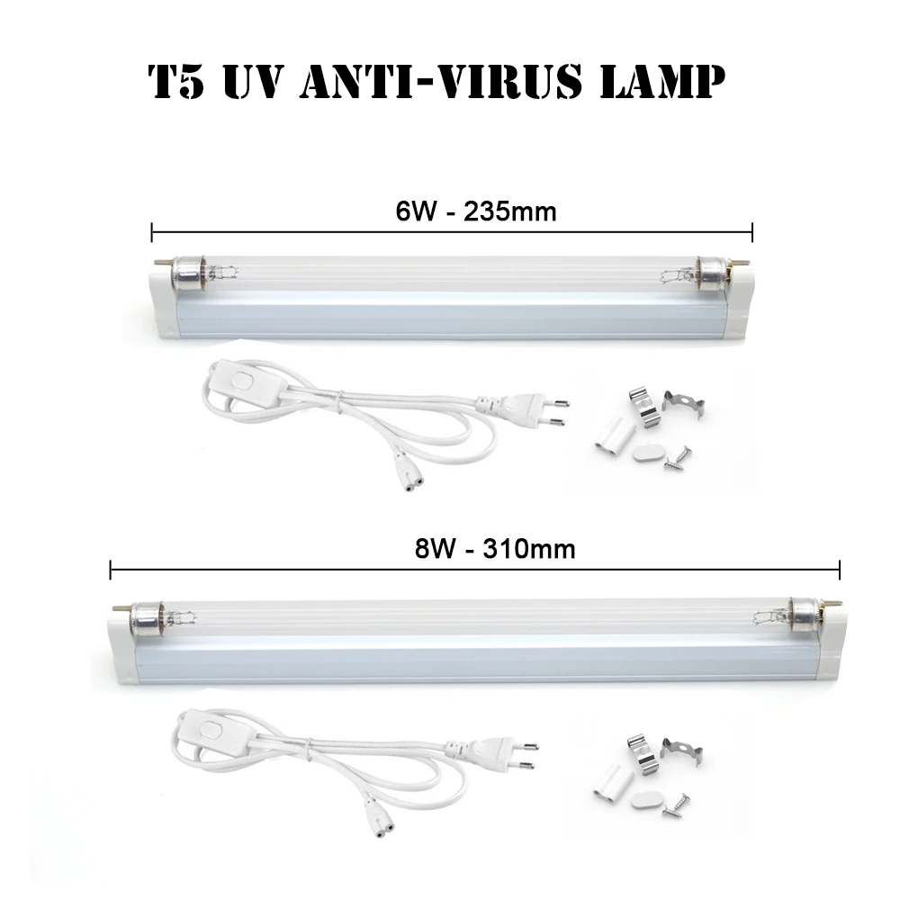 Esterilizador uv luz ultravioleta lâmpada 8w 6w 220v t5 desinfecção do tubo de luz desinfetante t5 uvc remoção de ácaros da lâmpada em casa quartos