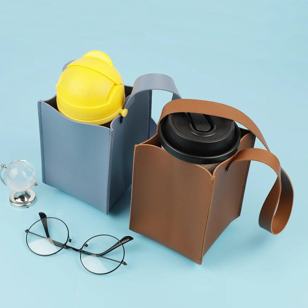 

Waterproof Portable Unisex Square Coffee Cup Set Leather Coffee Tea Handbag Water Bottle Cover Insulated Bag Cup Pouch