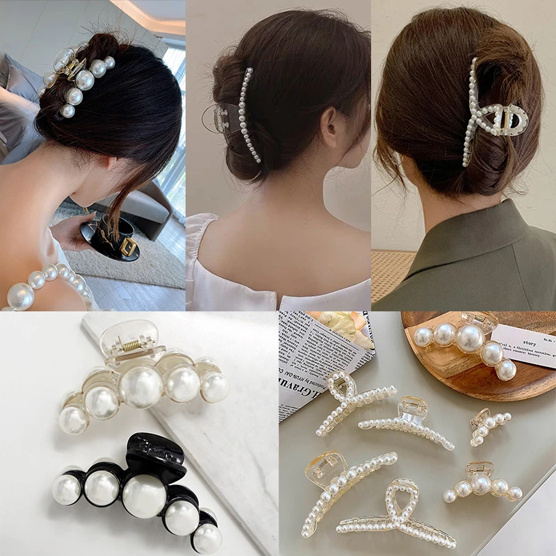 14 Styles Big Pearls Hair Clip Claws Oversize Small  Tiktak Hair Accessories for Women Korean Black White Barrette 2021 New