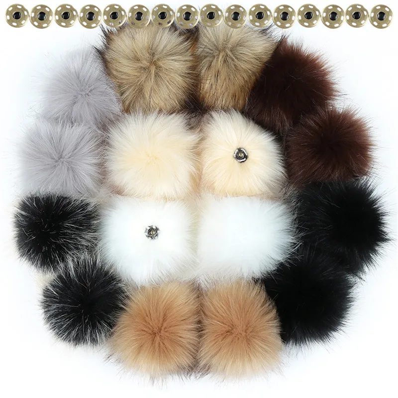 16PCs 8/10cm Fur Pompom False Hairball With Rubber Band Snap Button Shoes Hats Bags Fluffy Pom Pom DIY Hand Crafts Accessories