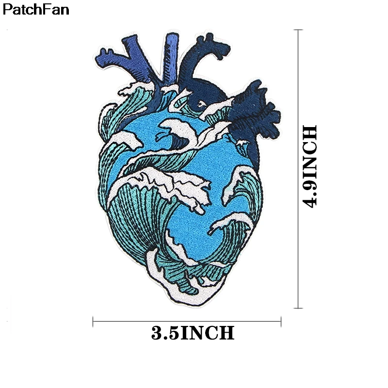 Patchfan Heart Shape organ The Great Wave off Kanagawa Applique patches stickers sewing jersey clothing para jacket badges A2642