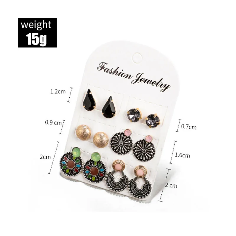 10 Style Vintage Geometric Stud Earrings Set For Women Fashion Shell Flower Star Hand Stone Mini Small Earrings Girls 2019 Boho