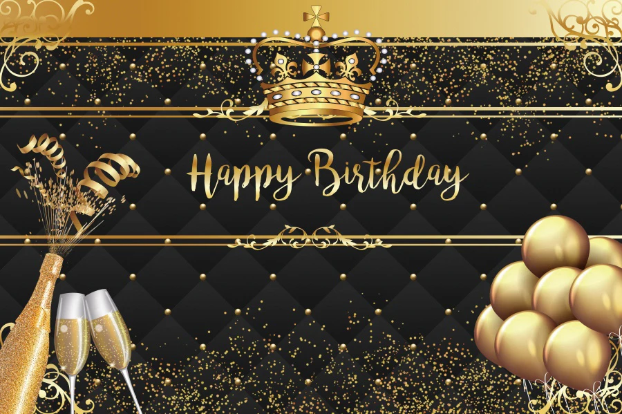 Laeacco สีดำหัวมงกุฎทองบอลลูนวันเกิดที่กำหนดเองภาพโปสเตอร์ภาพพื้นหลังถ่ายภาพฉากหลัง