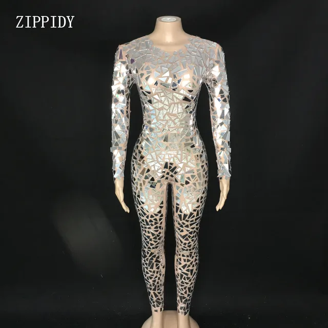 Sexy przezroczyste lustra kombinezon pokaz sceniczny ubrania taneczne Mesh cekiny body spektakl taneczny Stretch kostium YOUDU