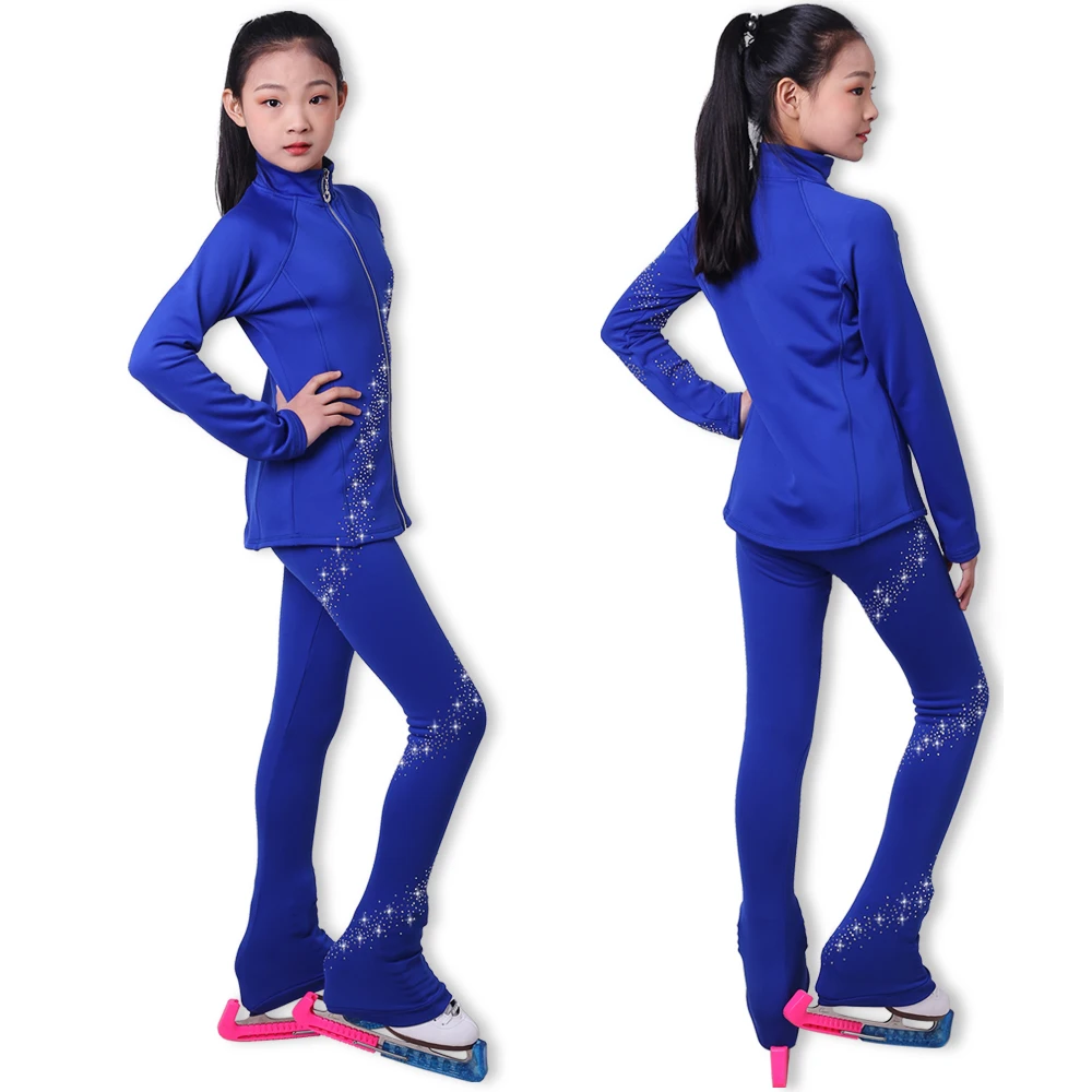 Ice Figure Skating Dress Suits Jacket Pants Trousers Girl Women Tights Training Wear Stretch FabricsPink Dance Top Kid