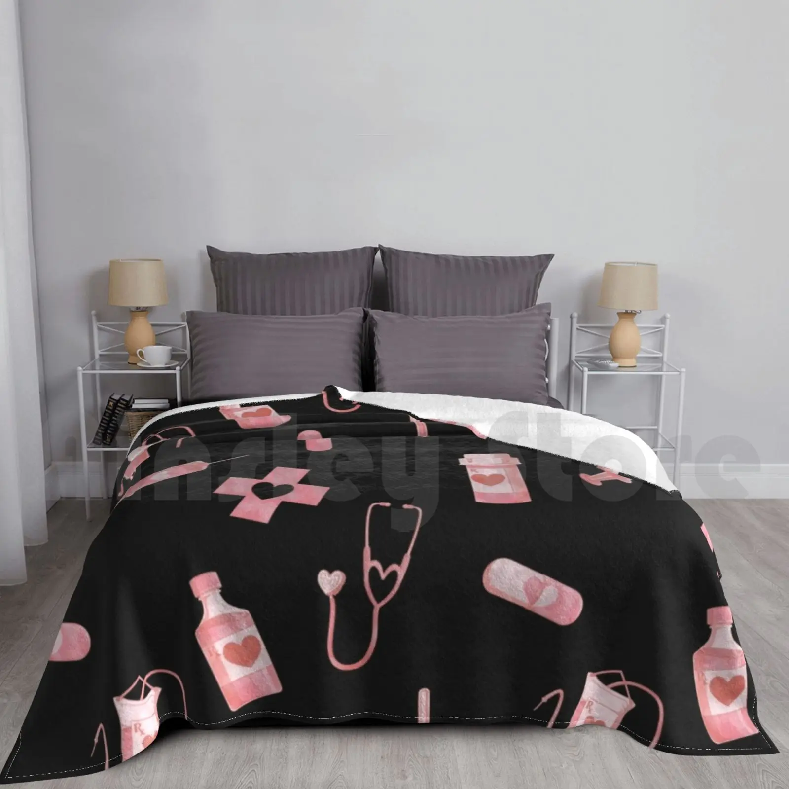 Love Drugs Blanket Super Soft Warm Light Thin Pharmacy Menhera Sick Aesthetic Pastel Pink Creepy Cute Gurokawaii