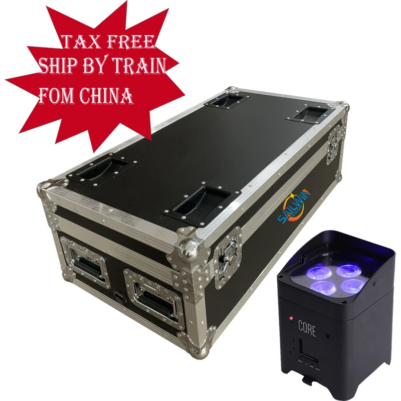 

Train Ship-Tax-Free 4x18W 6in1 RGBAW UV Battery Operated APP WIFI DMX LED UPLIGHT DJ Stage Lighting For Event With Flight Case