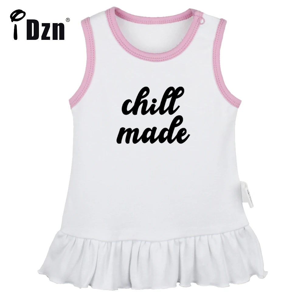 iDzn NEW Summer Chill Made Cute Baby Girls Fun Art Printed Pleated Dress Vest Dresses Infant Sleeveless Dress Newborn Clothes