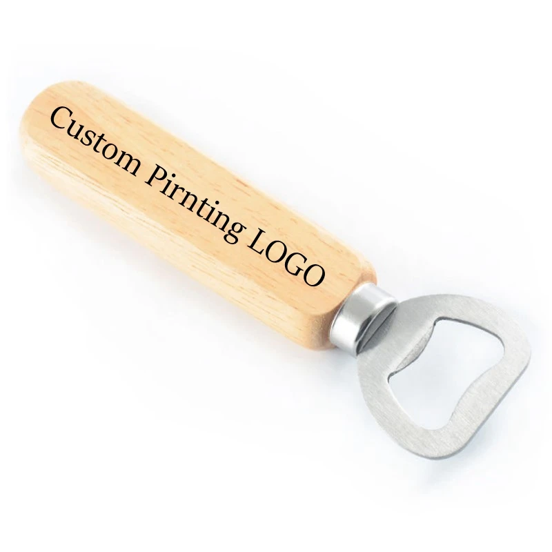 

40/50PCS Solid Metal Beer Openers with Strong Wood Handle Custom Printing LOGO Personalization Wedding Favors