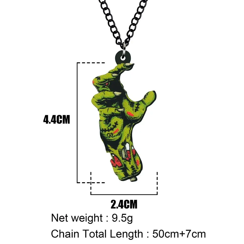 Bonsny Acrylic Halloween Horror Anime Green Zombie Hand Necklace Choker Pendant Chain Jewelry For Women Ladies Teens Charms Gift