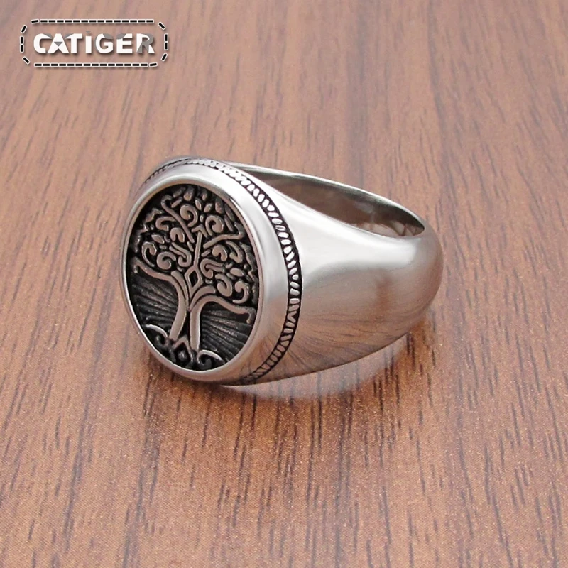 Punk 316L Stainless Steel Tree of Life Signet Ring Classic Viking Amulet Rings Nordic Jewelry