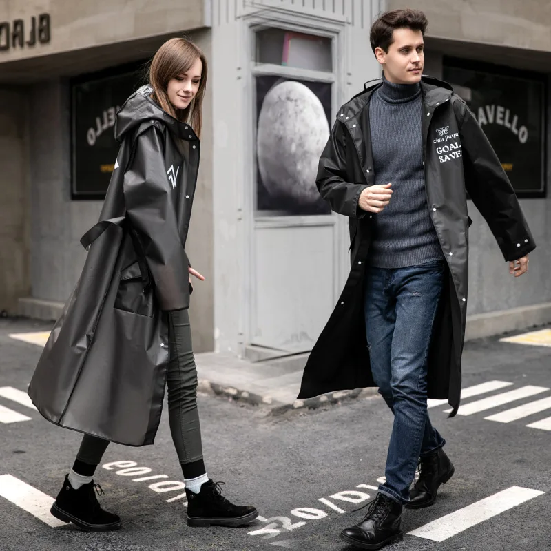 

New Fashion Men And Women Black Raincoat EVA Poncho Ladies Waterproof Long Slim Rain Jacket Adults Outdoor Windproof Rain Coat