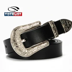 TOTRUST Belt For Women Dress Woman Vintage Luxury Strap Female Belts Second Layer Cow Skin Top Quality Retro Punk Belt For Jean
