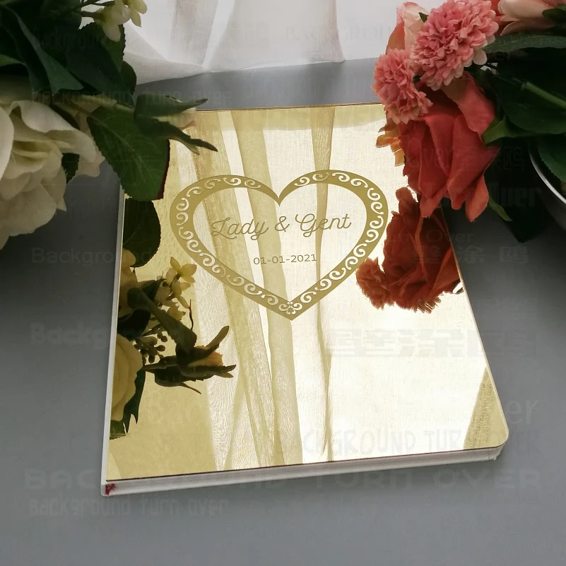 

Guest Book Wedding Guestbook Personalized Engrave Carve Mirror Blank Favor Custom Names Date Cover Gift Signature Decor G022