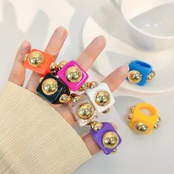 Exaggerated Square Acrylic Ring with Rivet Decor Wide Geometric Finger Rings for Women Korean Popular Trendy Jewelry Wholesale
