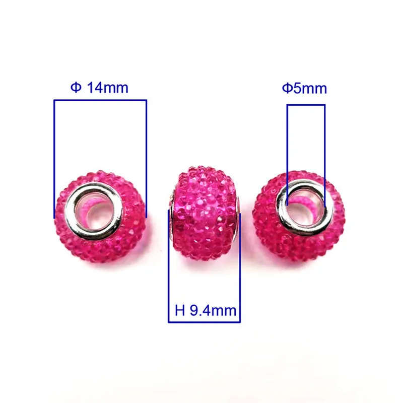 10 Pcs 45 Color Large Hole Resin 3D Crystal Murano Spacer European Beads Fit Pandora Bracelet Bangle Women for Jewelry Making