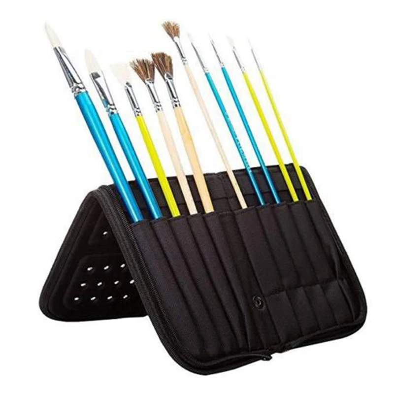 Artist Paint Brush Holder Zippered Brush Case for Oil Acrylic Watercolor Brush Breathable Painting Kit