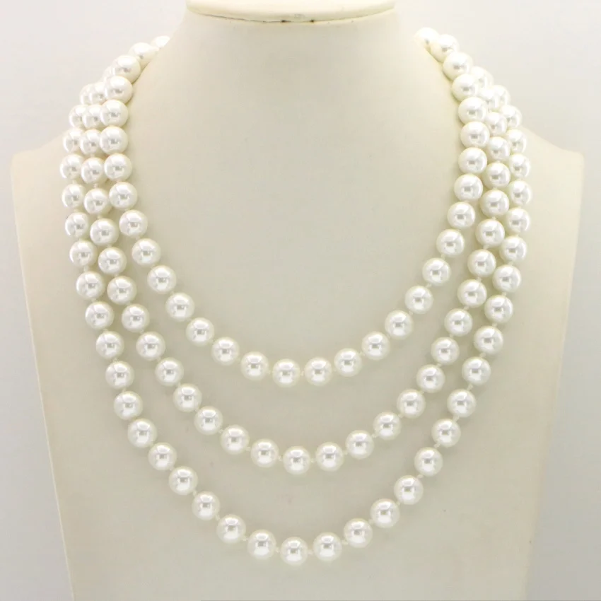 Wholesale Prices Imitation Pearls Sweater 10mm Shell Pearl Long Necklace Beads Woman Girl Christmas Jewelry Making Design 150cm