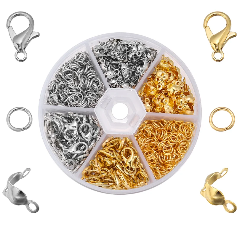 450-1450 teile/schachtel Schmuck Machen Kits Karabinerverschluss Open Jump Ringe End Crimps Perlen Box Sets Handarbeit Armband Halskette erkenntnisse – Detail 9