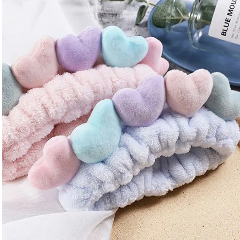 Cute Heart Elstic Hairband for Women Soft Headbands Coral Fleece Washing Face Makeup Hair Hoops Kawaii Hair Tie Hair Accessories image 5