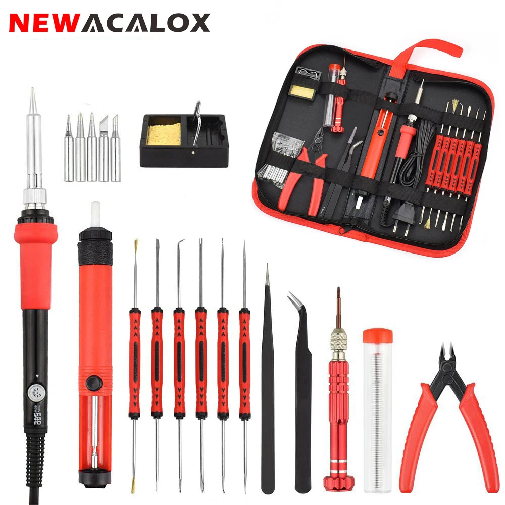 NEWACALOX 220V 60W Thermoregulator Electric Soldering Iron Kit Screwdriver Desoldering Pump Tip Wire Pliers Welding Tools