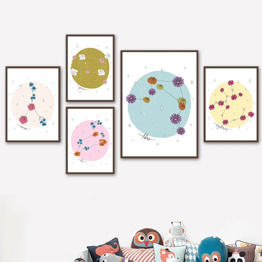 Zodiac Constellations Flower Modern Abstract Wall Art Canvas Painting Nordic Posters And Prints Pictures Kids Room Home Decor