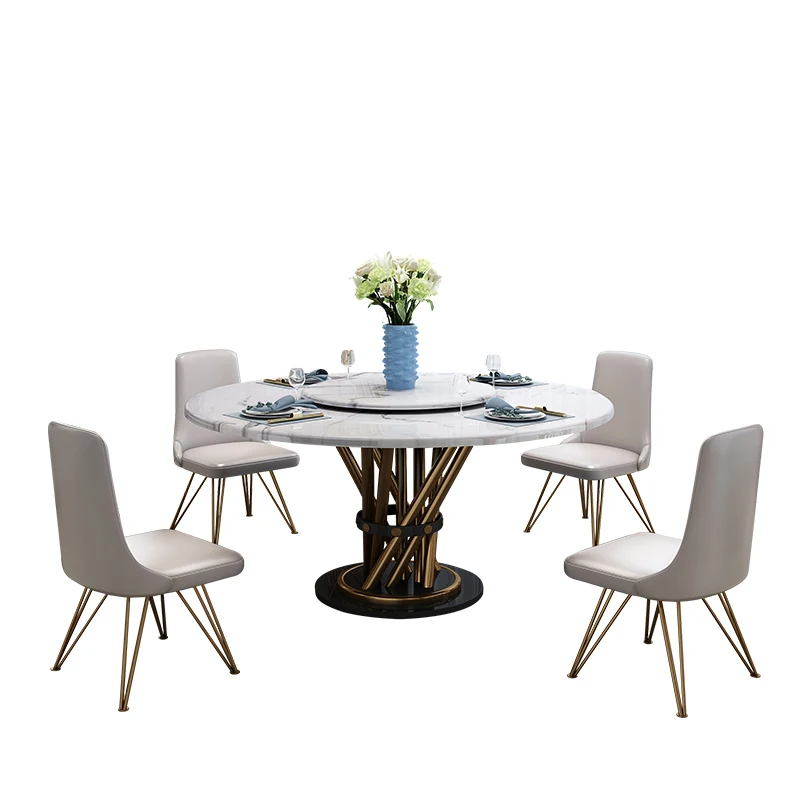 Stainless steel Dining Room Set Home round minimalist modern marble dining table and 6 chairs mesa de jantar muebles comedor