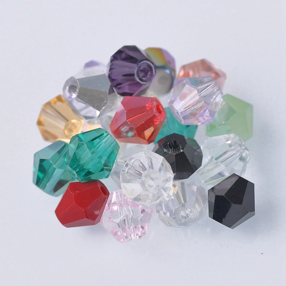 Pure Color Bicone Faceted Crystal Glass Loose Spacer Beads Lot Colors 3mm 4mm 6mm 8mm For Jewelry Making DIY