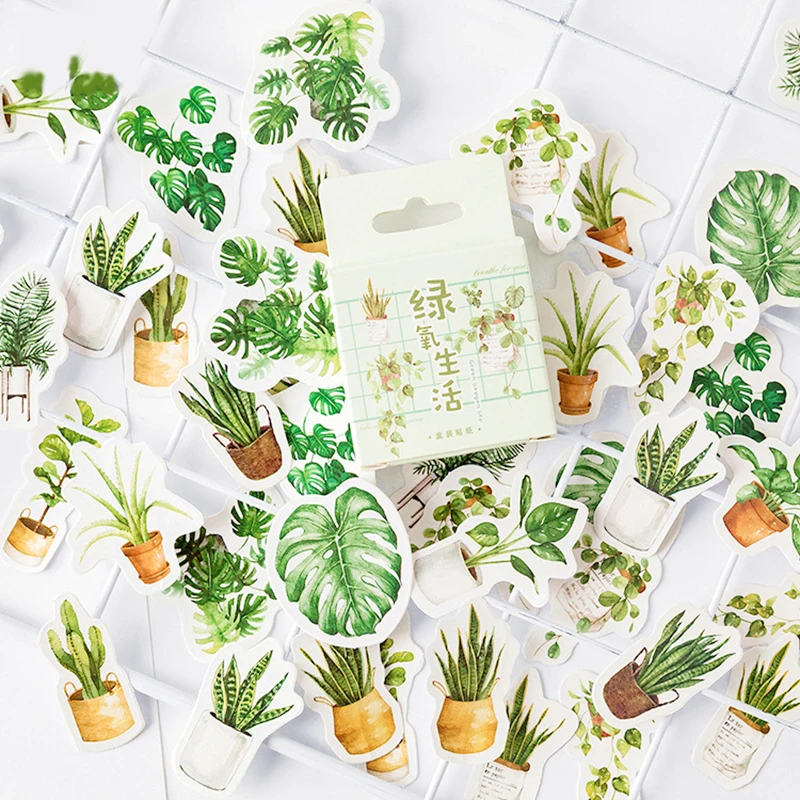 45 Pcs/pack Green Potted Plant Decorative Washi Stickers Scrapbooking Stick Diary Stationery Album Diy Children Stickers