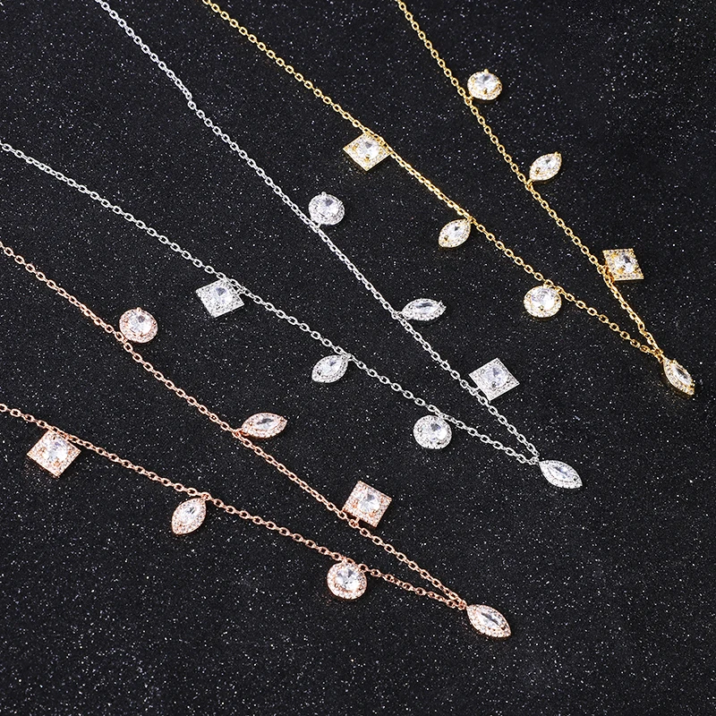 Classic 925 Sterling Silver 3 colors Zircon Pendant Sexy Fine Thin Clavicle  Necklace Chain Jewelry GL001