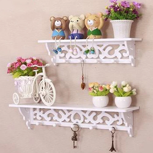 New 1Pc Carved Hollow Wood Wall Hanging Rack Shelf Shelve Holder Home Decor Photo Frame Display Storage Holder Sundries Shelves