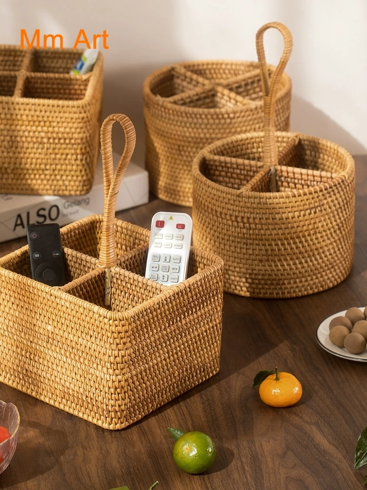 Vietnam Rattan Living Room Desktop Remote Control Storage Box Creative Simple Coffee Table Storage Basket