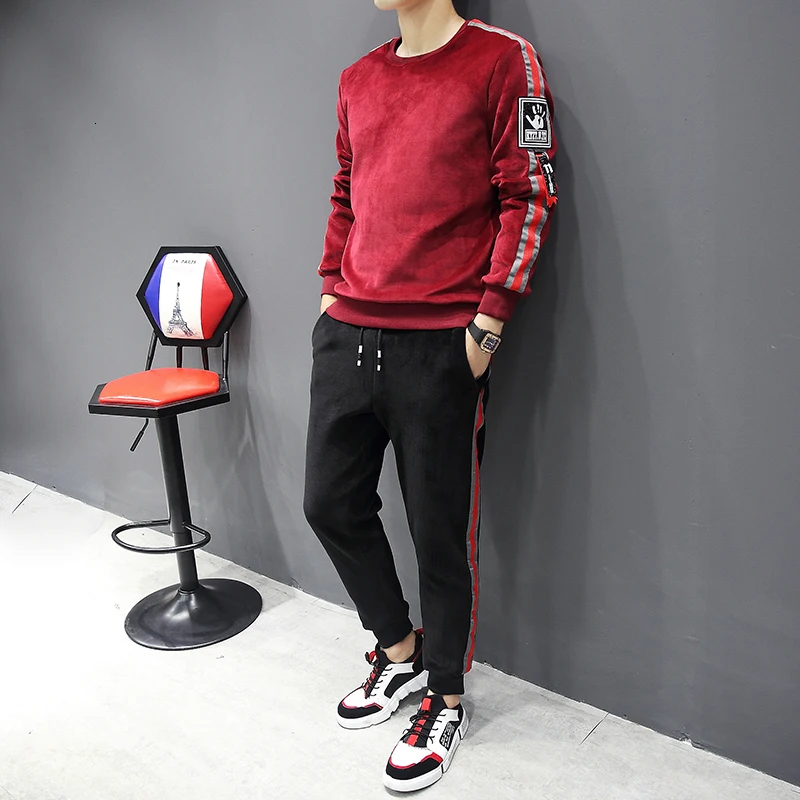

Trainingspak Mannen Sport Suit Autumn Hooded Sweatshirts+Pants Velvet Sportswear Two Piece Set For Men Tracksuit Clothing