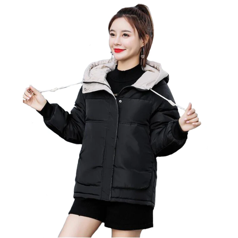 

Fashion Short Winter Parka Women Thick Warm Hooded Outerwear Student Tops Loose Wadded jacket Down Cotton Padded jacket A3054